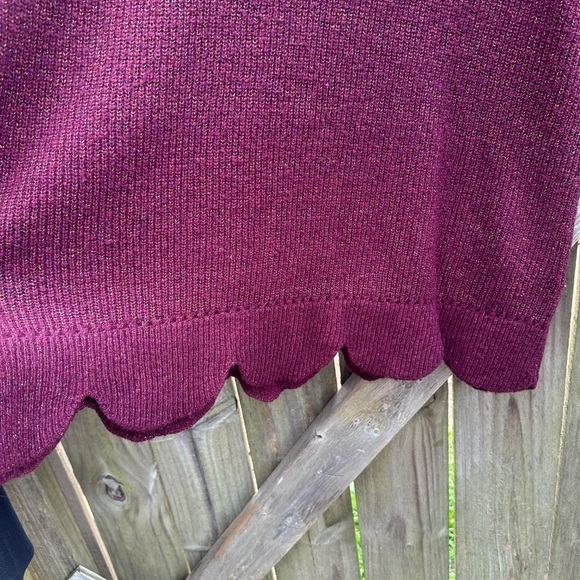 Lane Bryant Metallic Stitched Maroon Scalloped Hem Pullover Crew Neck Sweater - Picture 5 of 8